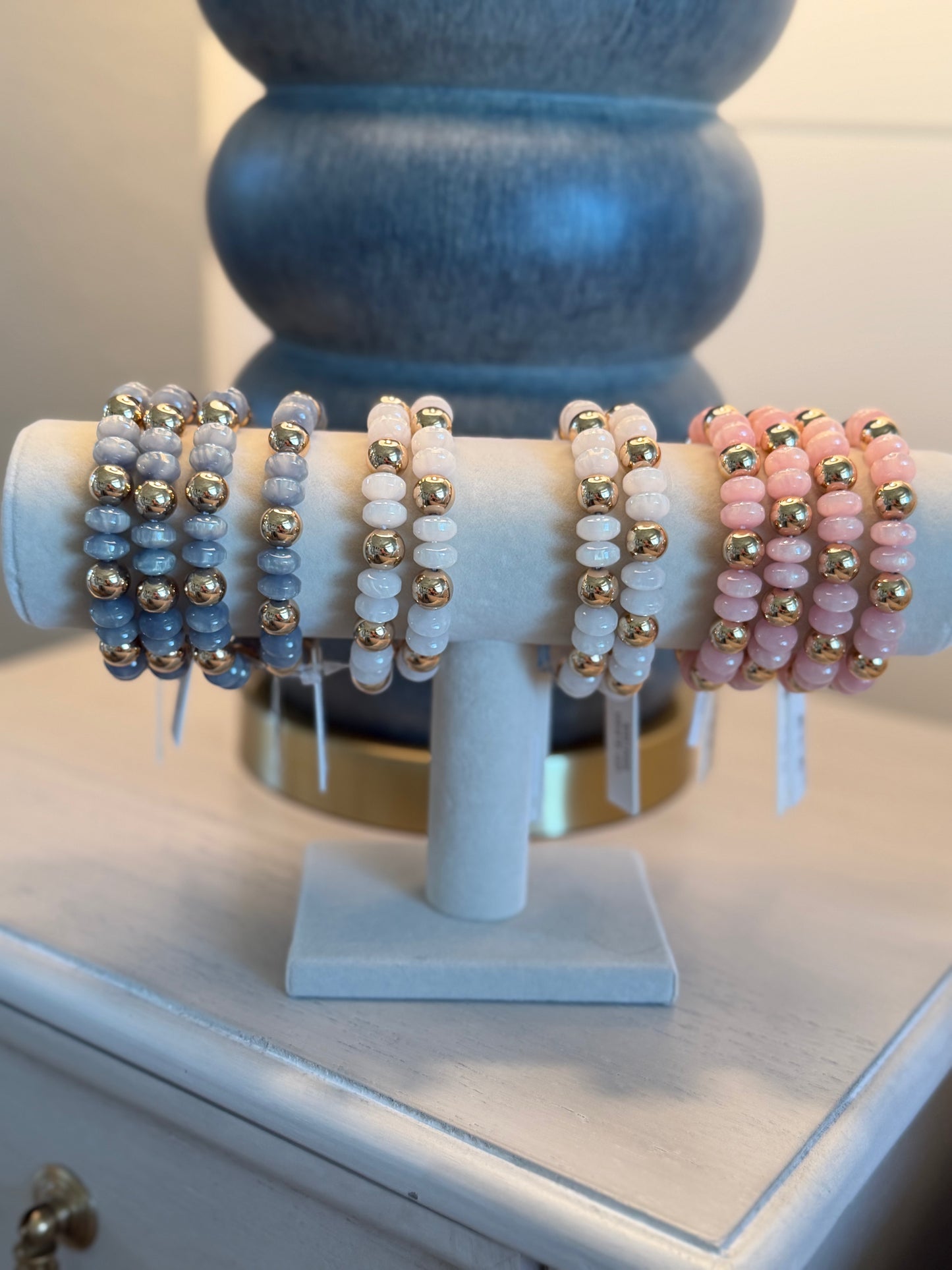 Marble & Gold Bead Stretch Bracelet Set