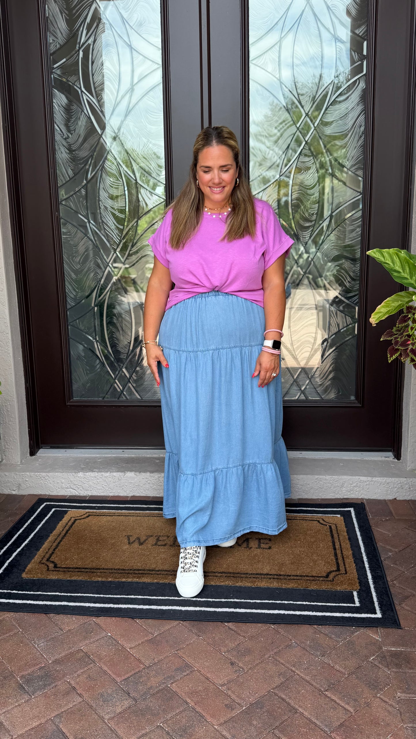 Tiered Denim Maxi Skirt