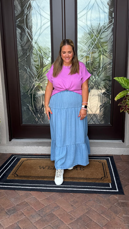 Tiered Denim Maxi Skirt