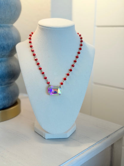 Emerald-Cut Iridescent Necklace