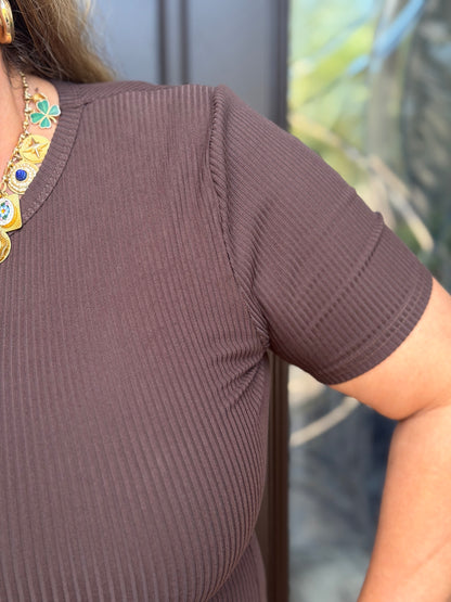 Coco Brown Ribbed Short Sleeve