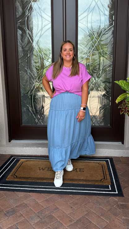 Tiered Denim Maxi Skirt