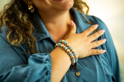 Marble & Gold Bead Stretch Bracelet Set