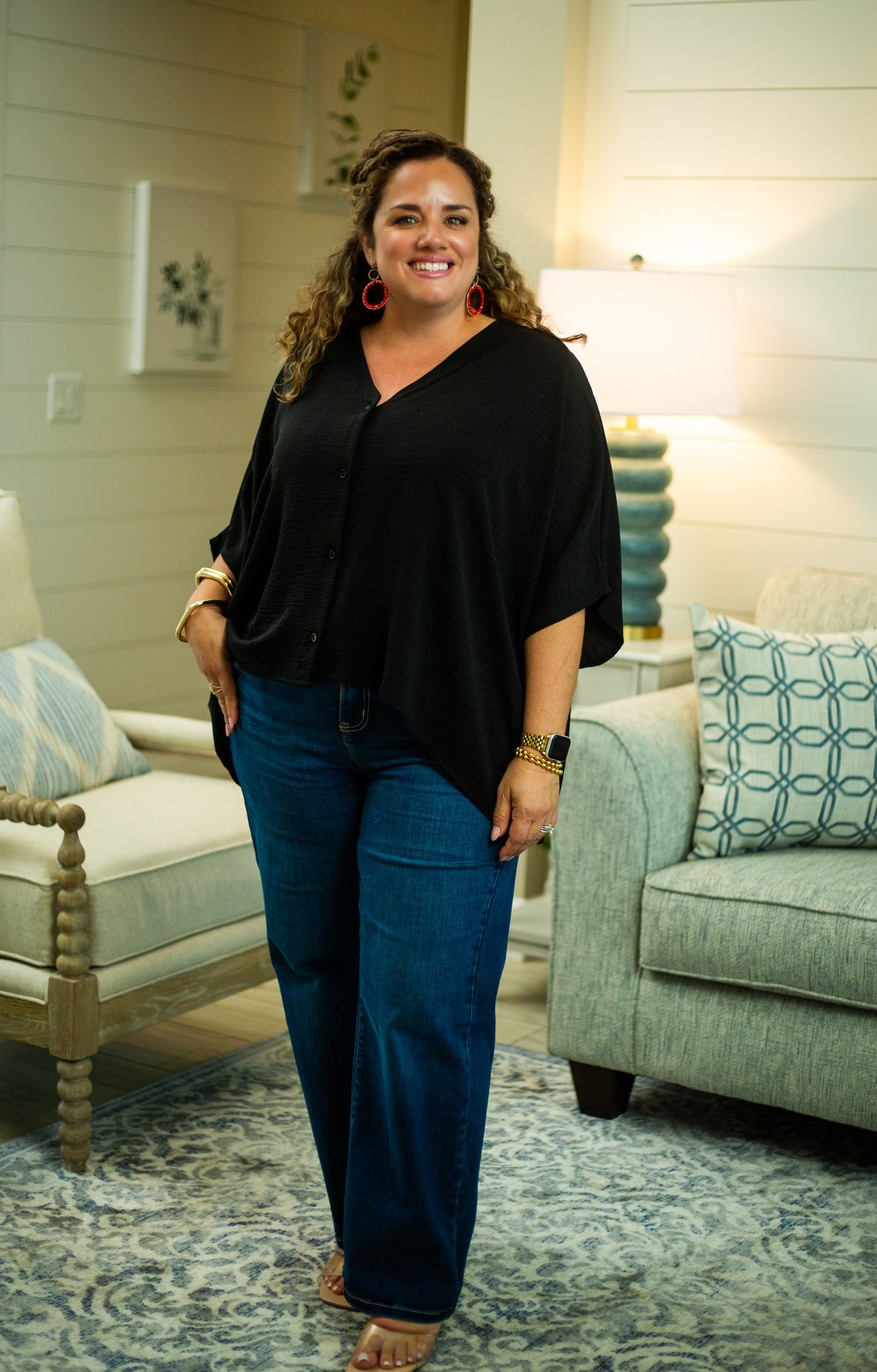 Black High-Low Button-Up Shirt