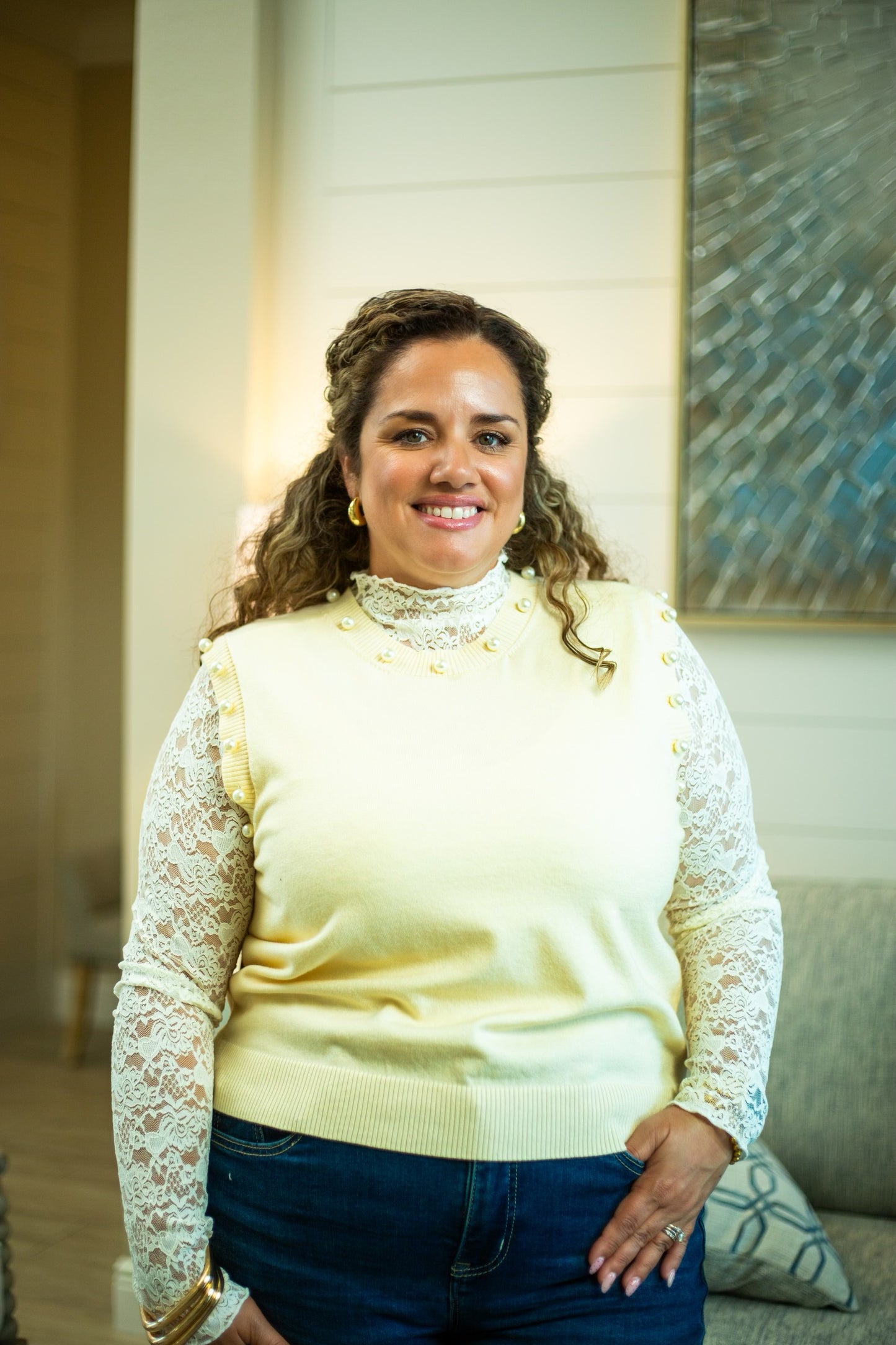 Long Sleeve Lace Knit Top