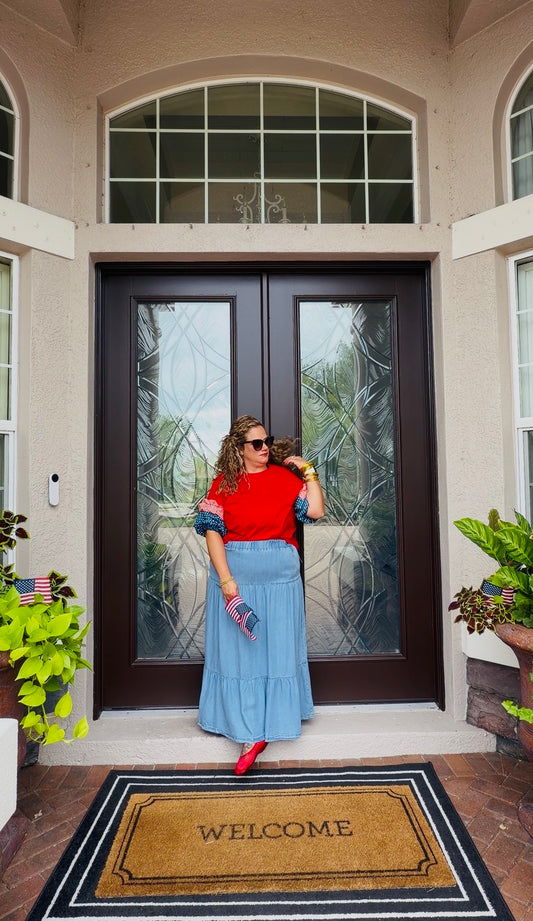 Tiered Denim Maxi Skirt