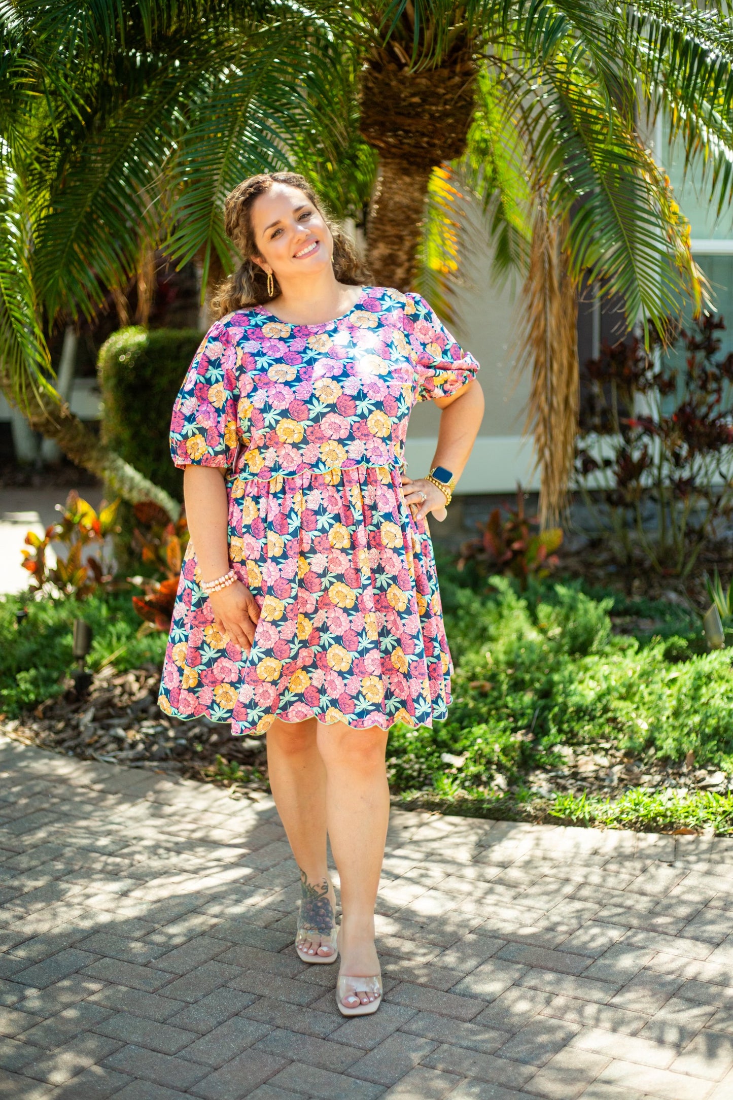 Floral Scalloped Hem Dress