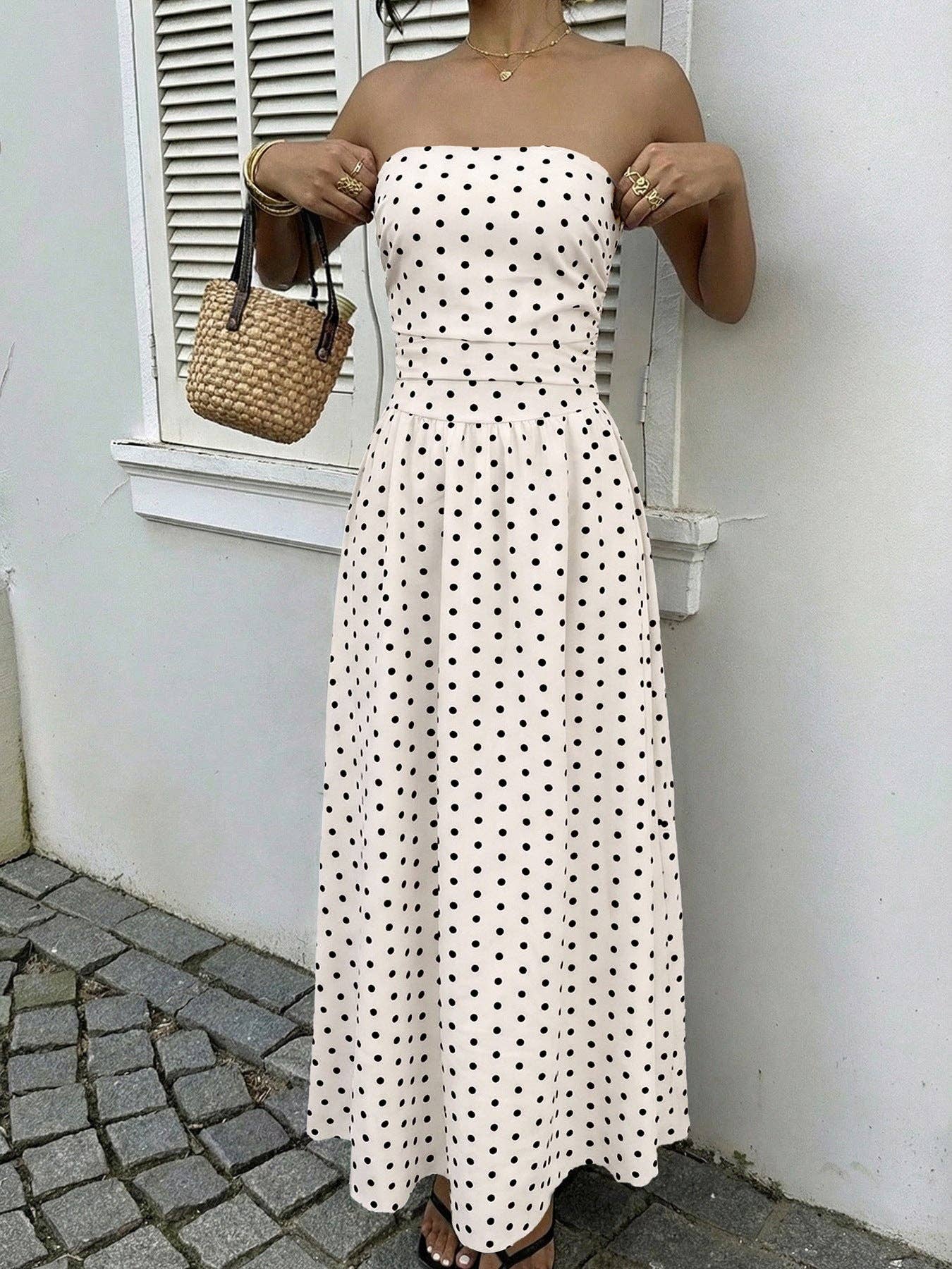 Strapless Polka Dot Maxi Dress