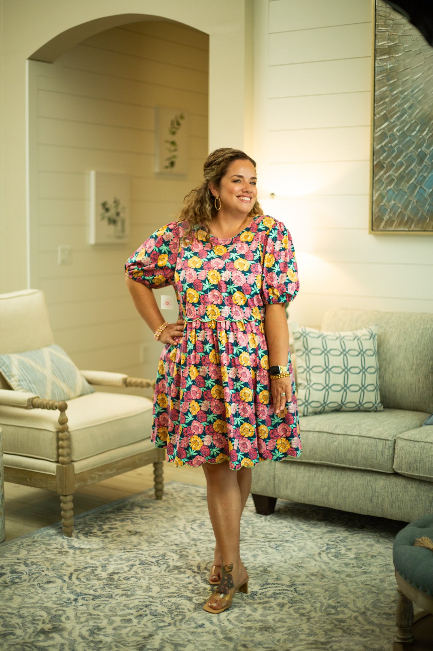 Floral Scalloped Hem Dress
