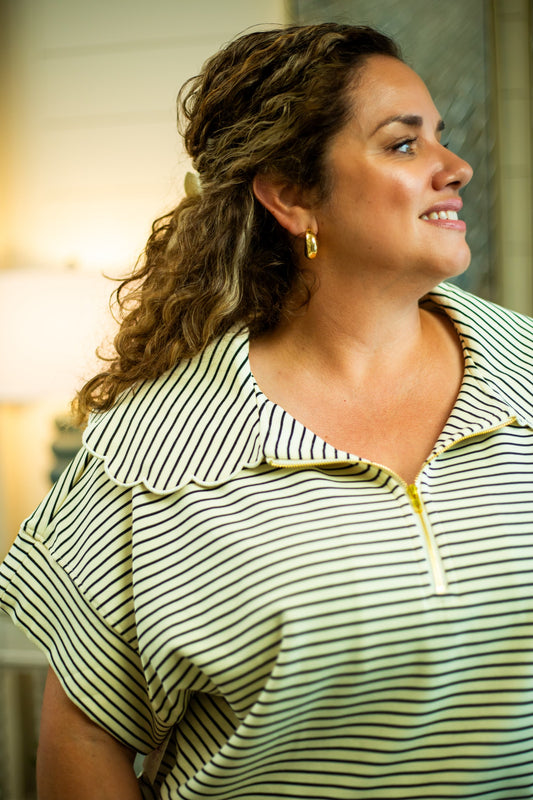 Striped Scalloped Collar Shirt