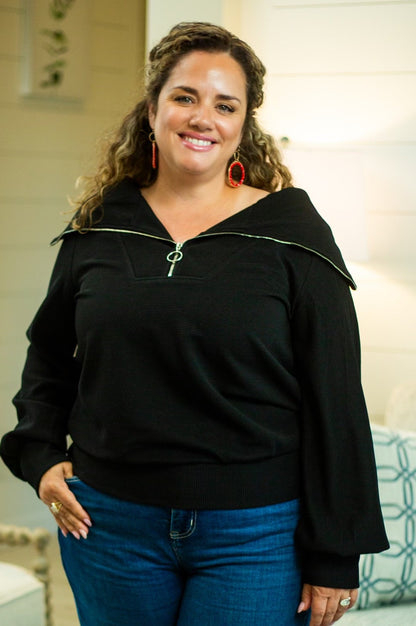 Ribbed Knit Half Zipper Top