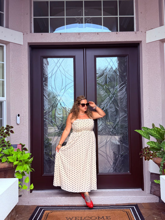 Strapless Polka Dot Maxi Dress
