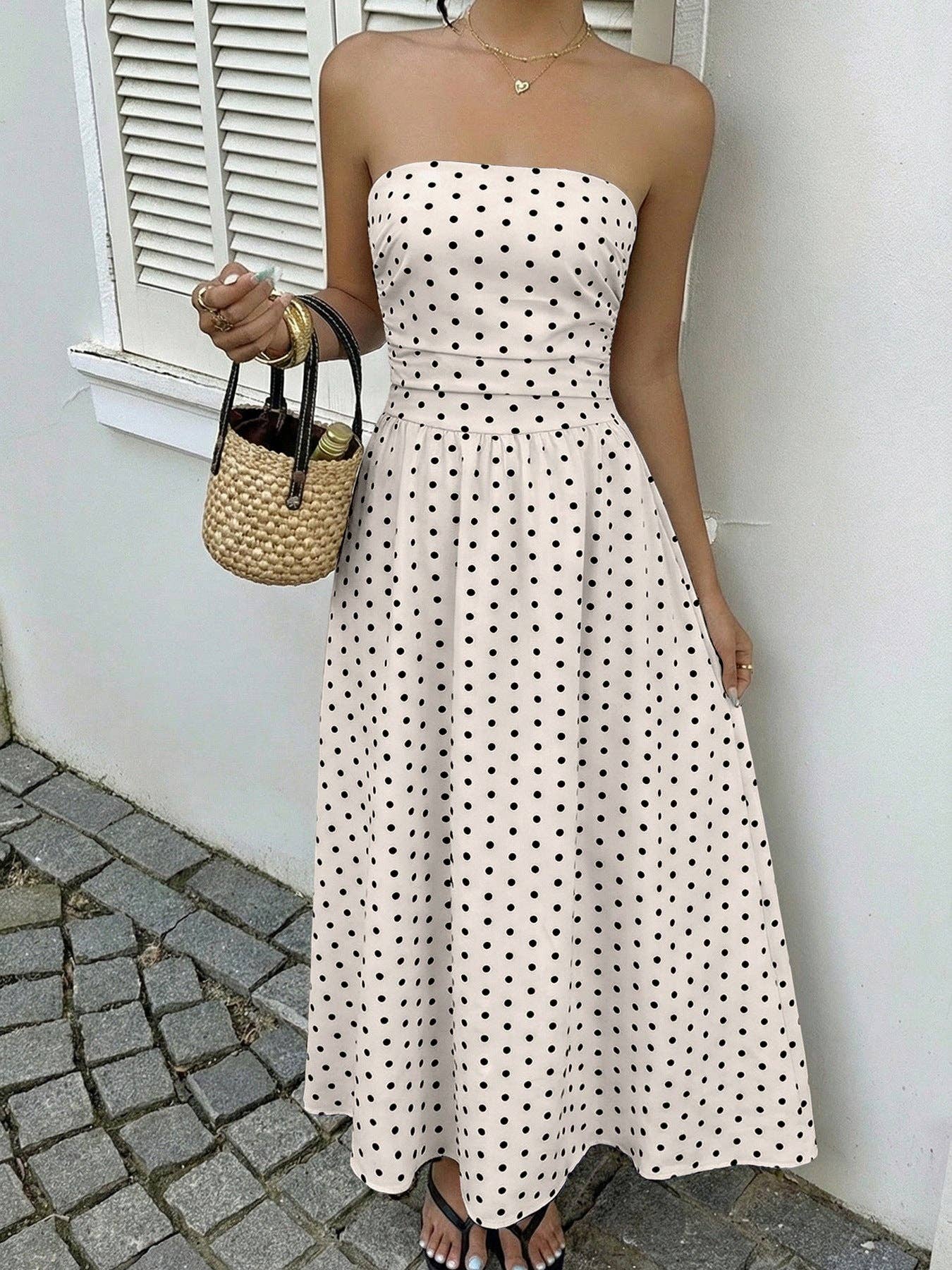 Strapless Polka Dot Maxi Dress