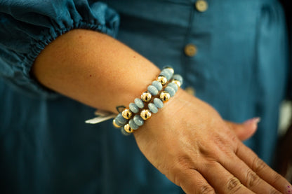 Marble & Gold Bead Stretch Bracelet Set