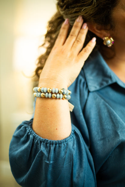 Marble & Gold Bead Stretch Bracelet Set