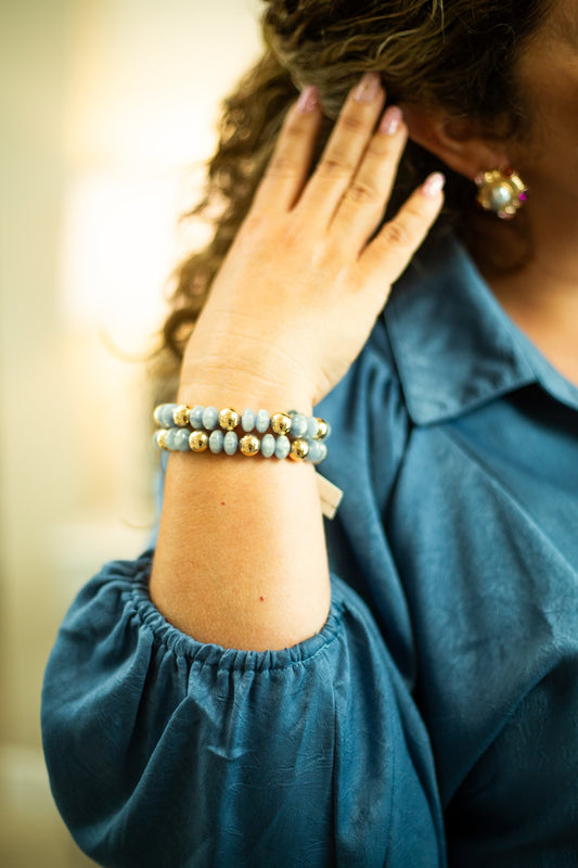 Marble & Gold Bead Stretch Bracelet Set