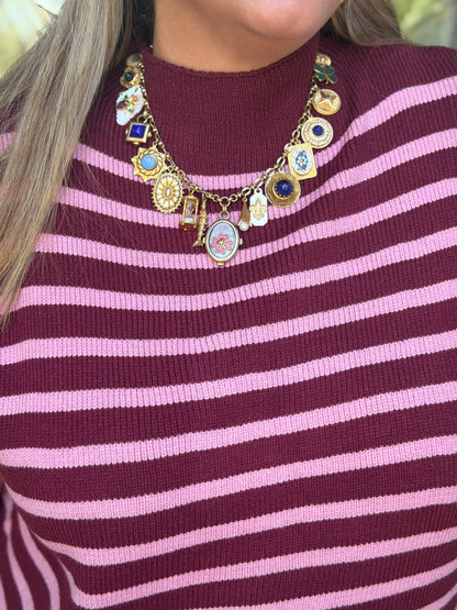 Burgundy & Pink Striped Sweater