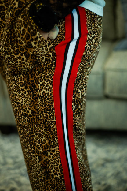 Leopard Print Pants with Red Panel