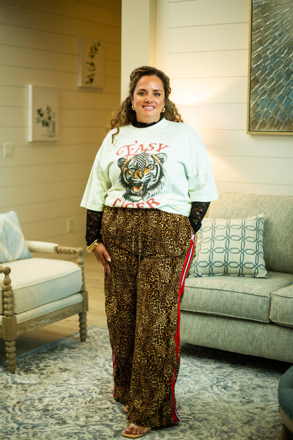 Leopard Print Pants with Red Panel