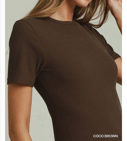 Coco Brown Ribbed Short Sleeve