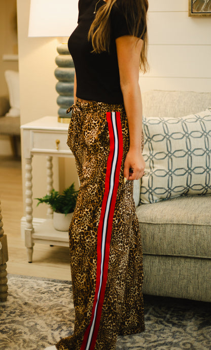 Leopard Print Pants with Red Panel