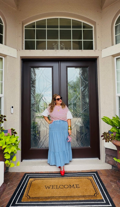 Tiered Denim Maxi Skirt