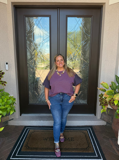 Navy & Pink Striped Polka Dot Top
