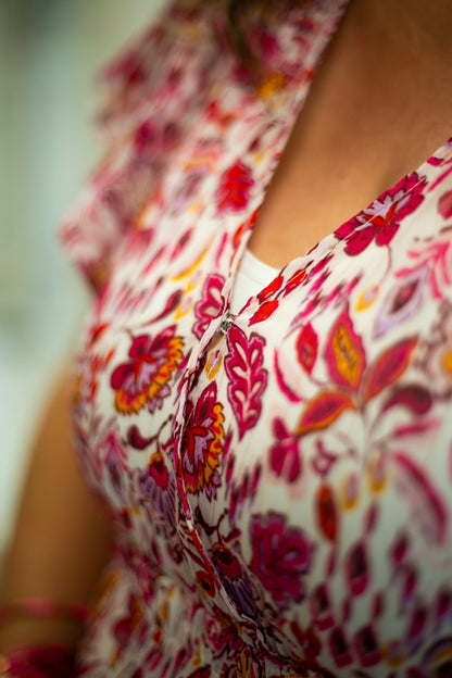 Metallic Floral V-Neck Dress