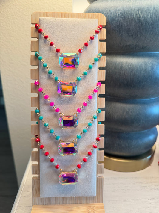 Emerald-Cut Iridescent Necklace