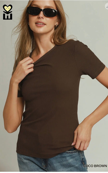 Coco Brown Ribbed Short Sleeve