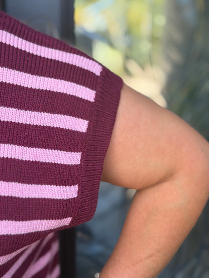 Burgundy & Pink Striped Sweater