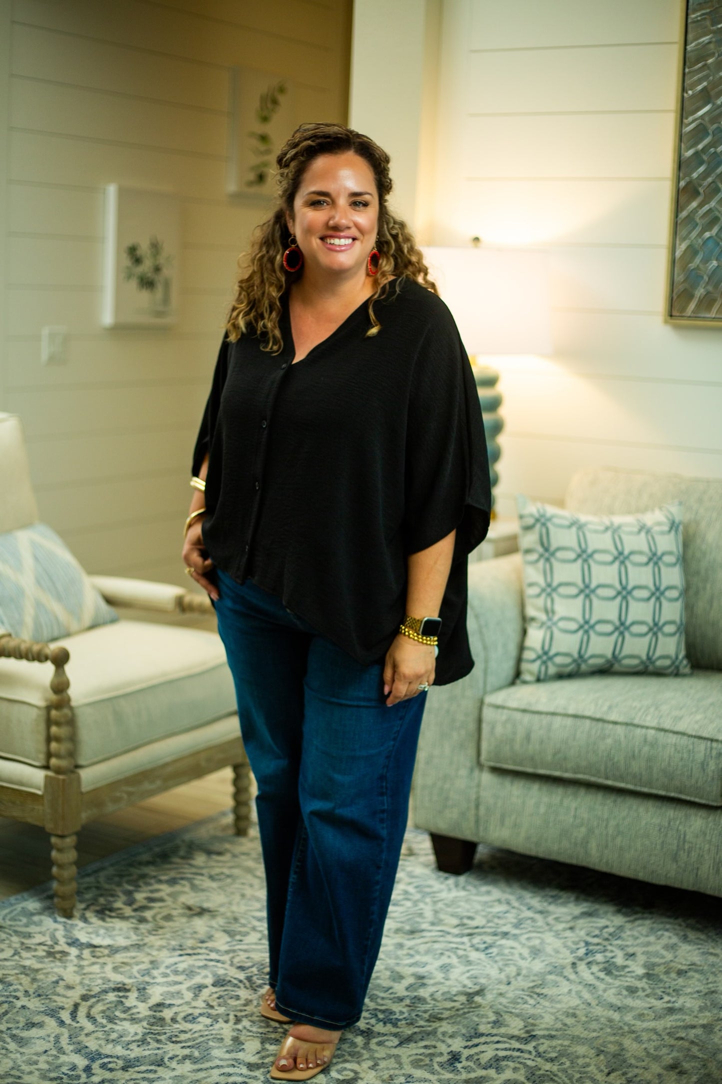 Black High-Low Button-Up Shirt