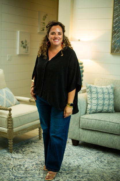 Black High-Low Button-Up Shirt