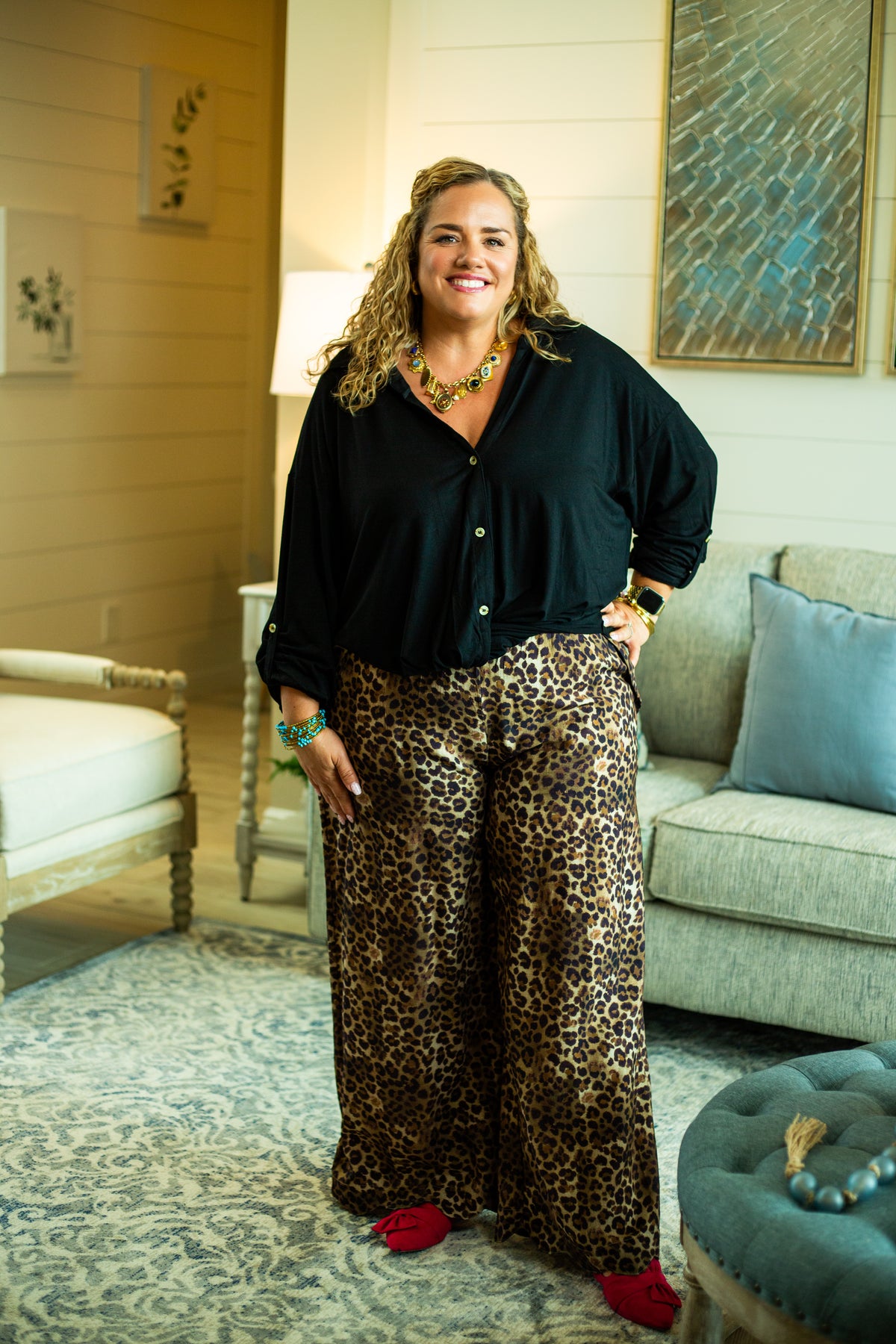 Plus Leopard Scalloped Pants