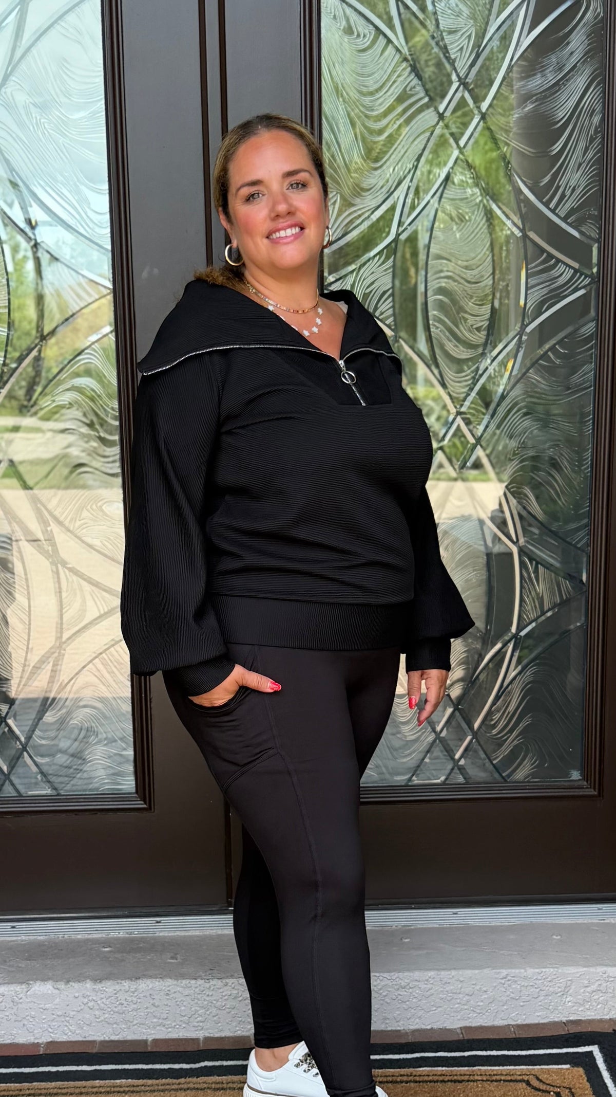 Ribbed Knit Half Zipper Top