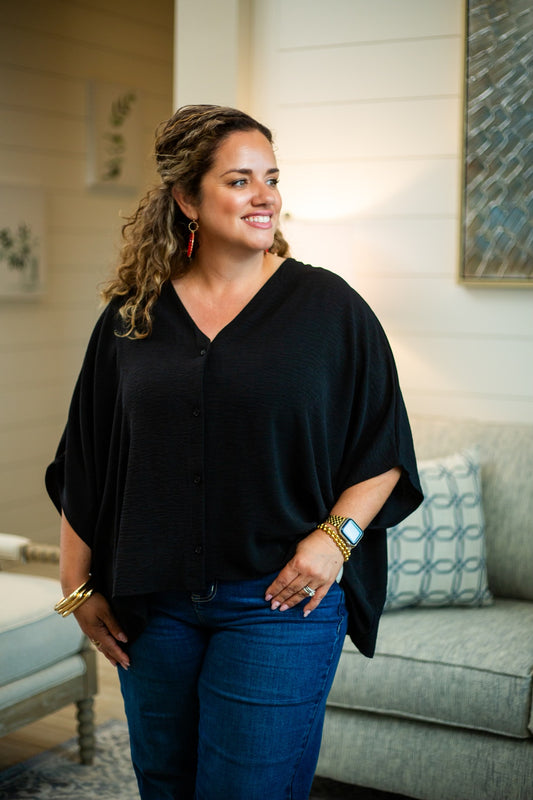Black High-Low Button-Up Shirt