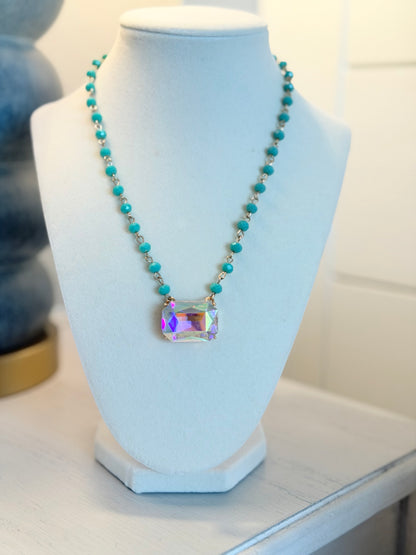 Emerald-Cut Iridescent Necklace
