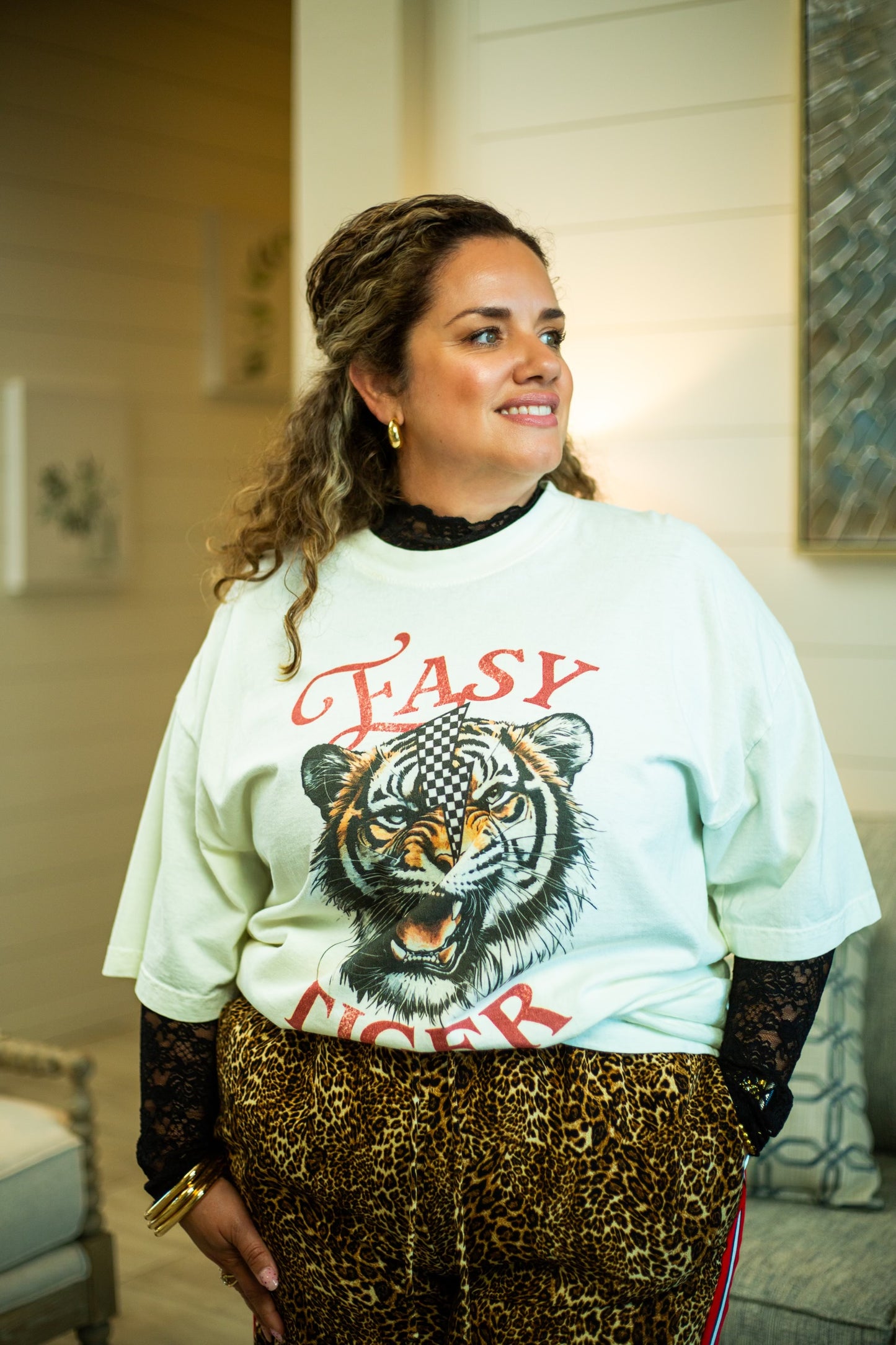 Leopard Print Pants with Red Panel