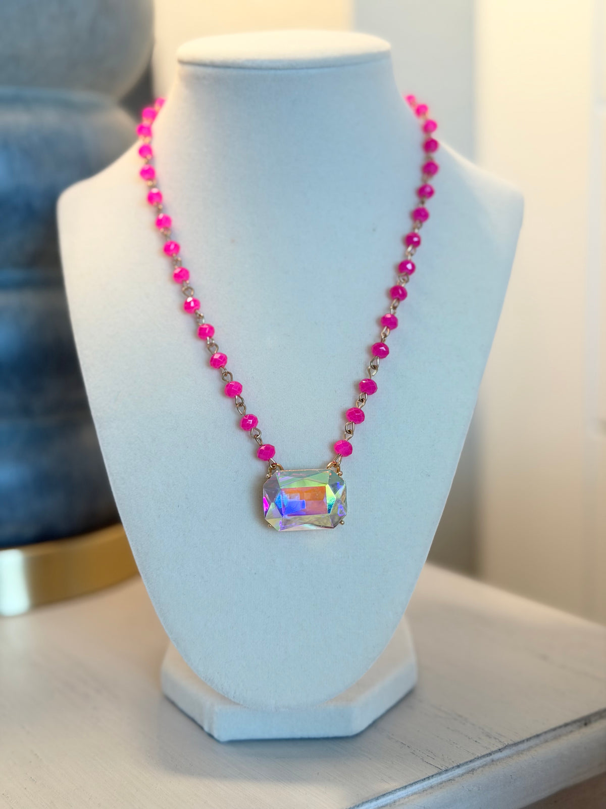 Emerald-Cut Iridescent Necklace