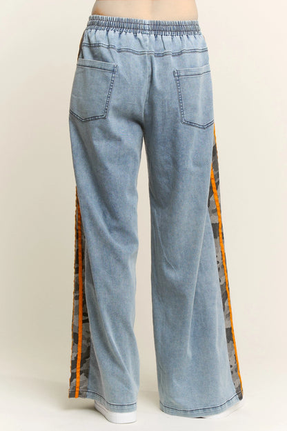 Camo Side Stripe Wide Leg Denim