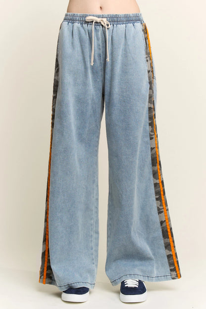 Camo Side Stripe Wide Leg Denim