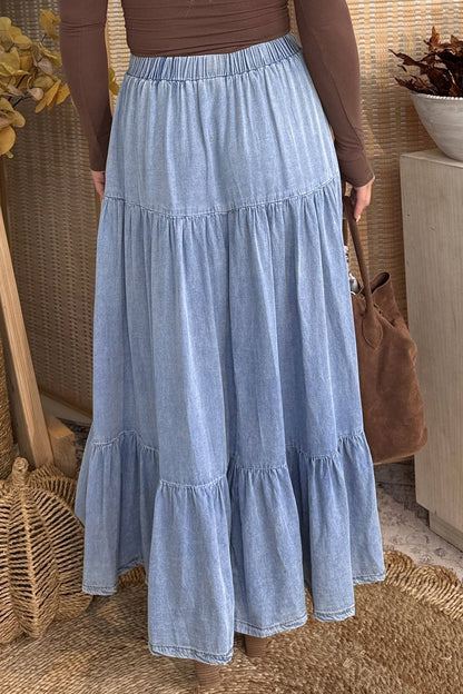 Tiered Denim Maxi Skirt