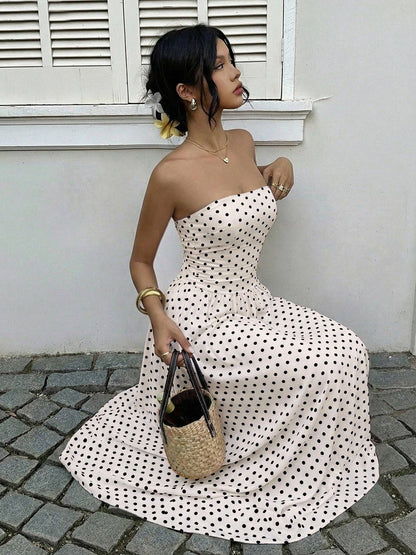 Strapless Polka Dot Maxi Dress