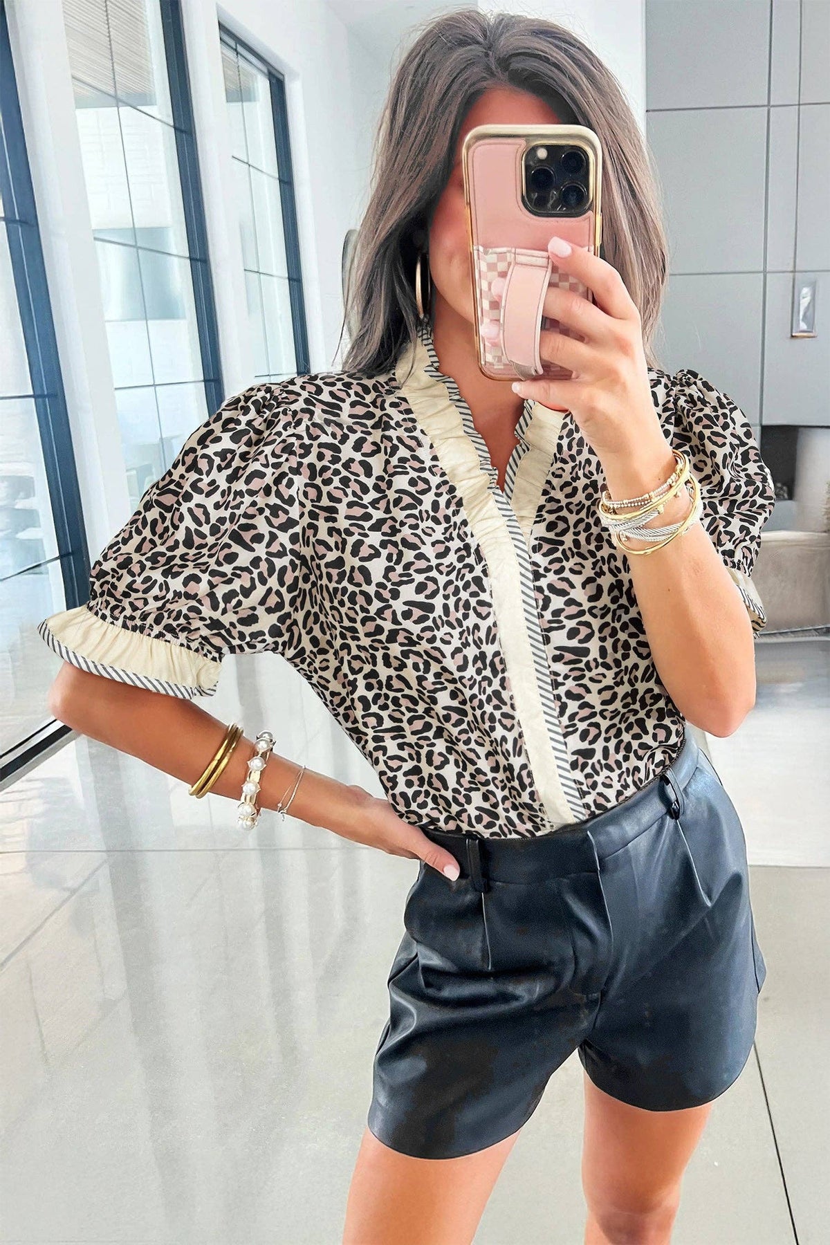 Leopard Print Ruffle Top
