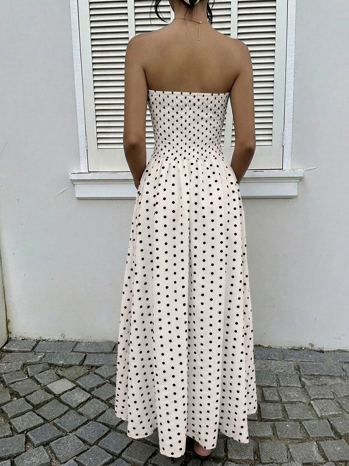 Strapless Polka Dot Maxi Dress