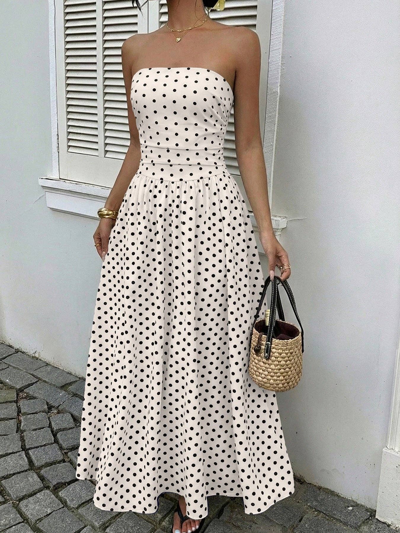 Strapless Polka Dot Maxi Dress