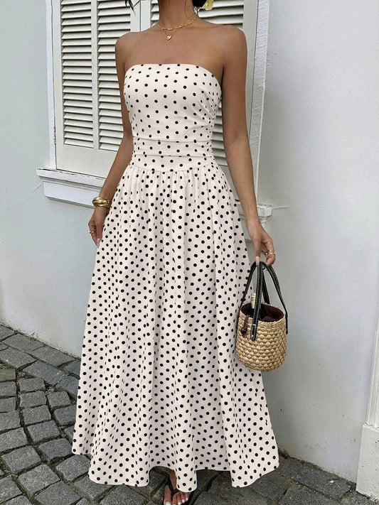 Strapless Polka Dot Maxi Dress